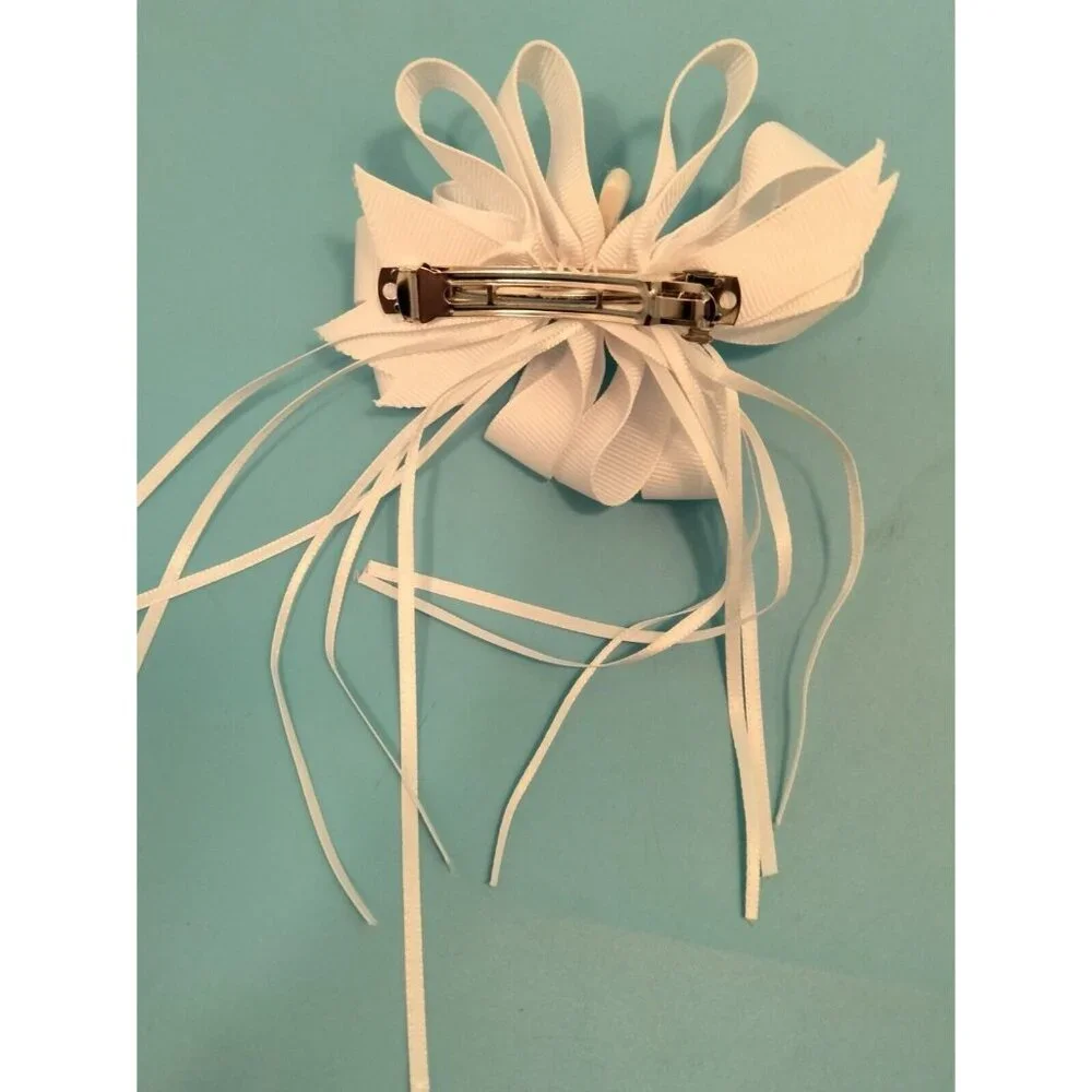 Easter Bunny Hair Ribbon White Girls Bow Barrette Daisy Egg Basket Gift Bag